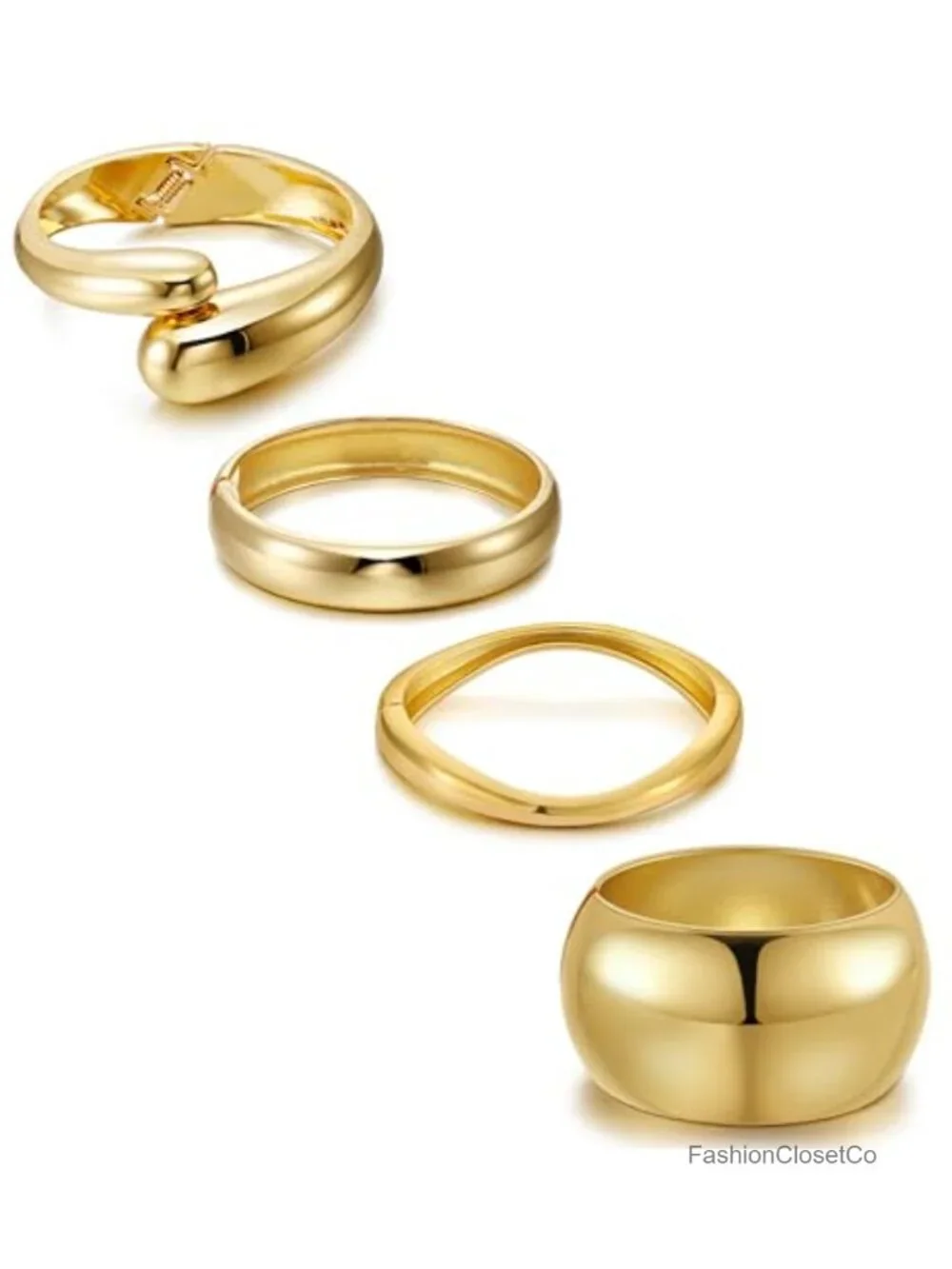 Chunky Gold Plated Bangle Bracelet Set Hinged Cuff Hip Hop